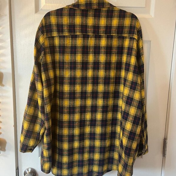 Minibee Women's Cotton Plaid Long Sleeve Button-Down Shirt, Yellow, and Navy, Ex - Picture 2 of 4